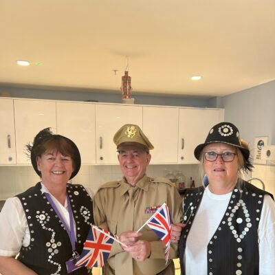 Norma and Sue our Pearly Queens with The Quiet Man for VE Day