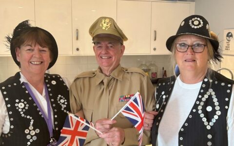 Norma and Sue our Pearly Queens with The Quiet Man for VE Day