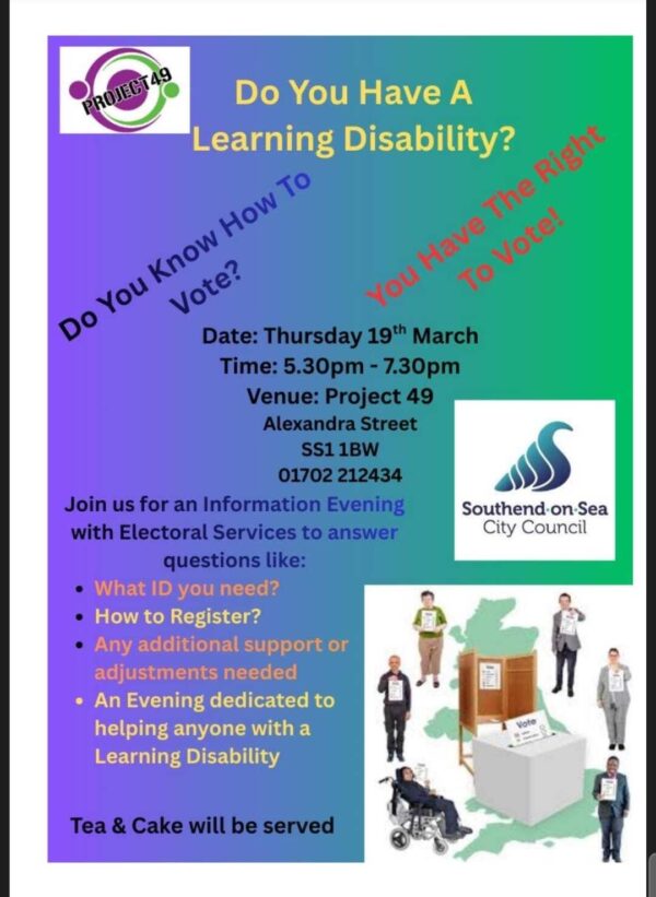 Poster of Promote the Vote P49 Alexandra Street SS1 1BW   19th March 5.30pm to 7.30pm